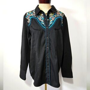 PANHANDLE SLIM Black Floral Embroidered Western Shirt. Size XXL